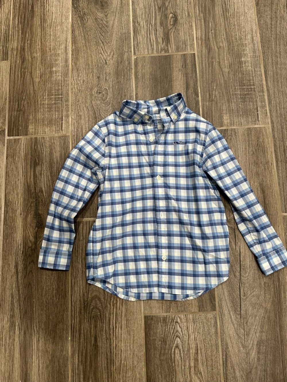 Vineyard Vines Youth Blue and White Plaid Button-Down Shirt